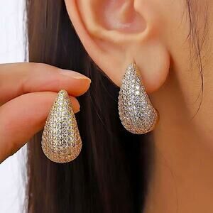 Gold Zircon Water Drop Earrings Luxury Exquisite Tear Drop Gold Plated Gift